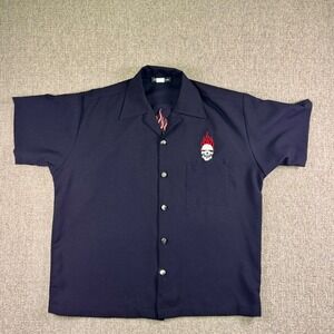 Johnny Suede Flame‎ Skull Button Shirt Red Embroidered Graphic USA Men's Large